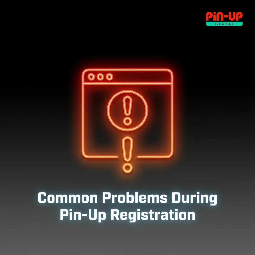 Infographic showing common Pin-Up registration problems with brief solutions and a note to contact support if issues persist