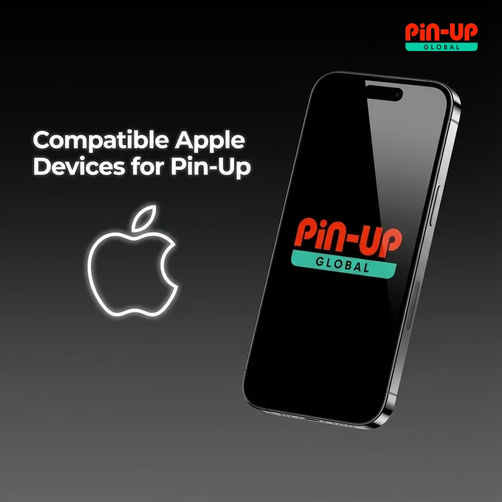 Graphic showing various modern iPhones and iPads labeled as compatible Apple devices for using Pin-Up in India