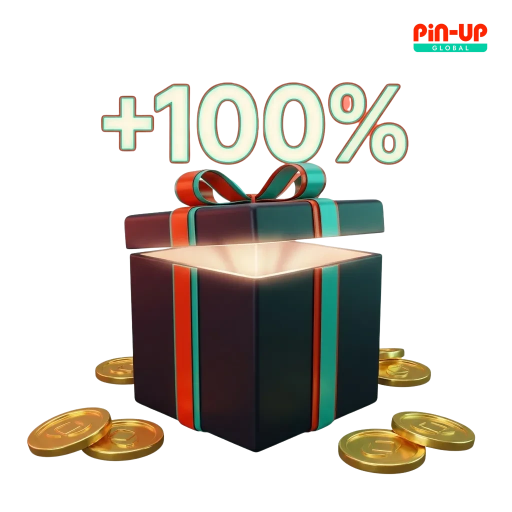 Illustration explaining Pin-Up India welcome bonus: 125% on first deposit up to INR 25,000, credited for eligible games