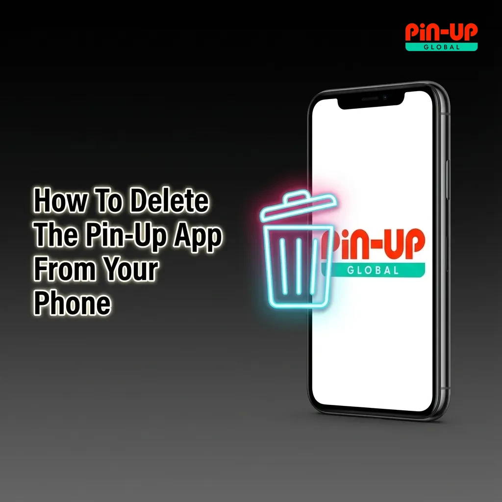 Illustration of a phone screen showing steps to uninstall the Pin-Up app on Android and remove the PWA icon on iOS.
