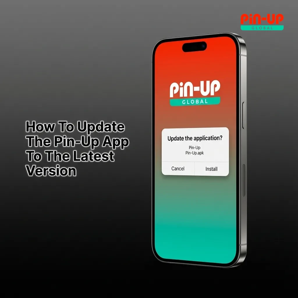 Smartphone screen showing Pin-Up app update prompt with button to download and install latest Android APK version