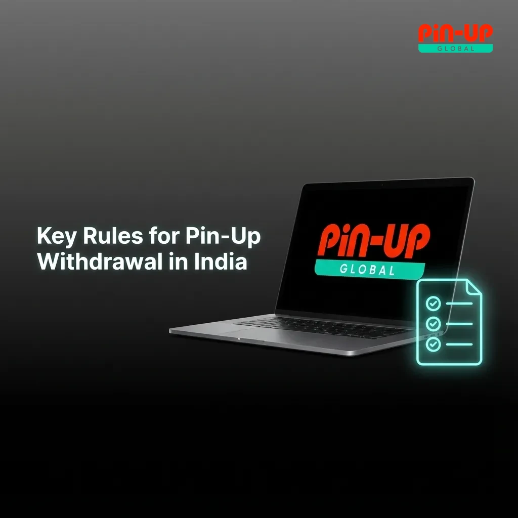 Infographic titled “Key Rules for Pin-Up Withdrawal in India” listing KYC, personal payment details, bonus wagering, and risk checks