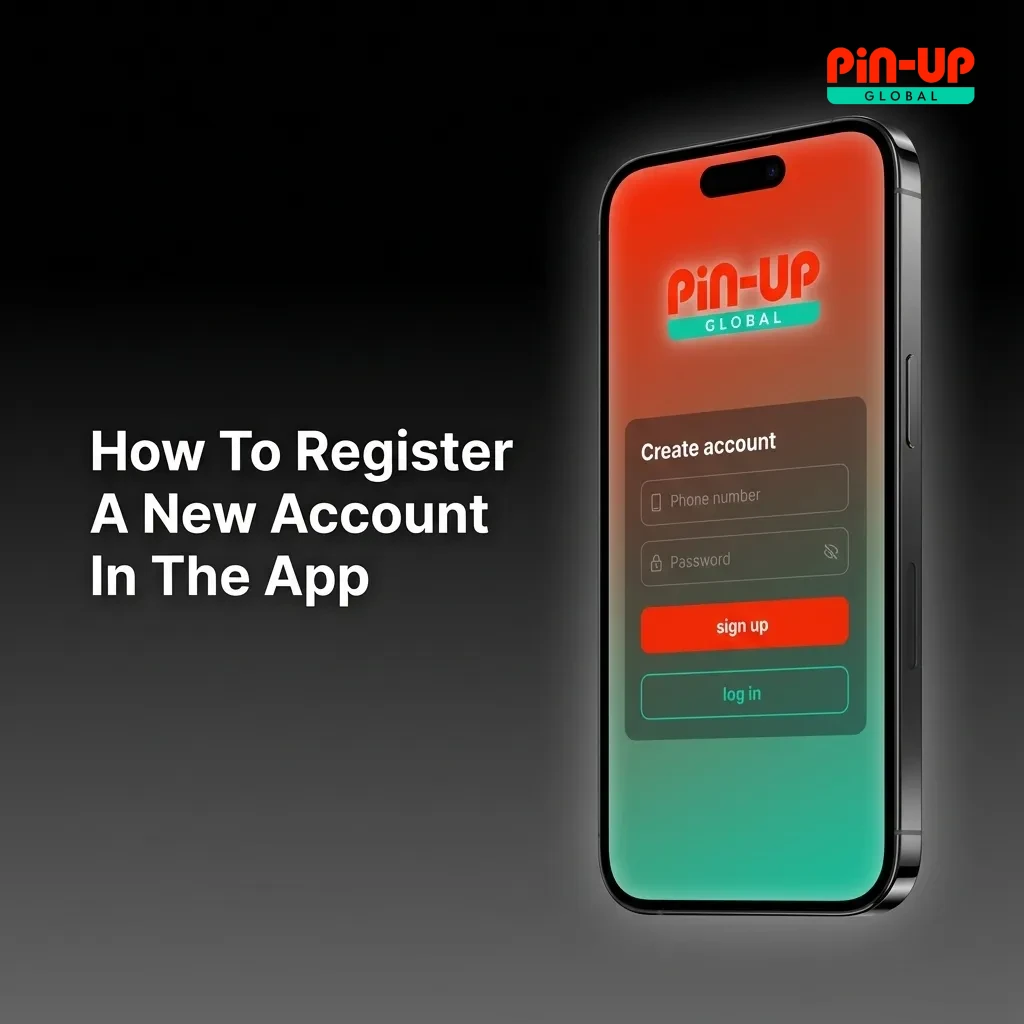 Smartphone screen showing Pin-Up app signup steps for Indian users: fields for phone/email, INR currency, and age confirmation.