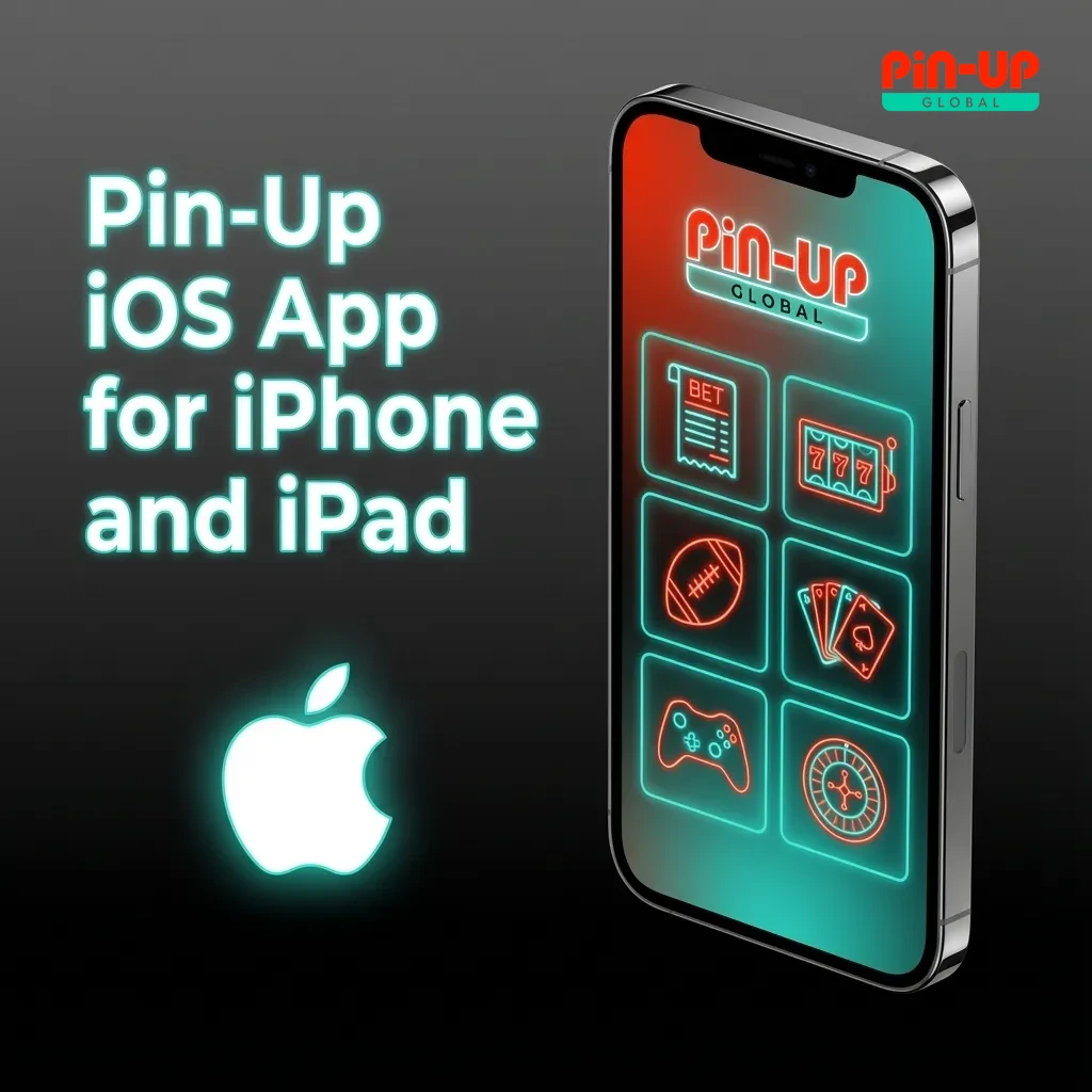 iPhone and iPad displaying the Pin-Up iOS app interface with betting and casino game options visible on the screens