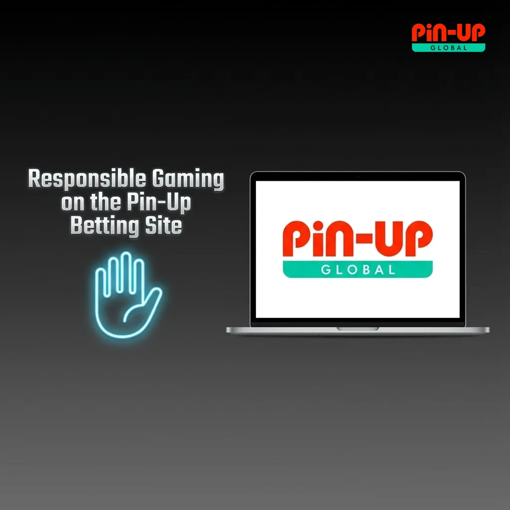 Illustration of a Pin-Up betting site user setting deposit limits and taking a break, with icons for security and helpline support