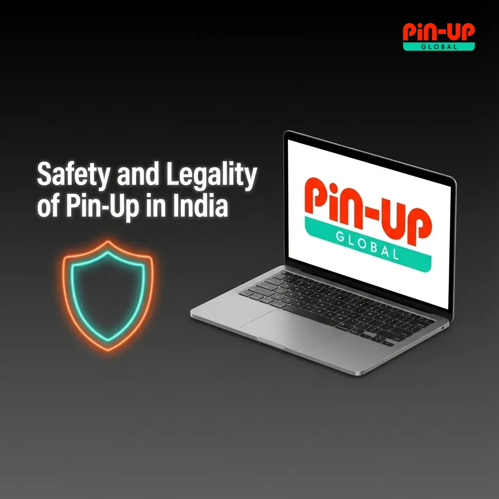 Illustrated banner on Pin-Up India safety and legality, highlighting SSL security, Curacao license, and responsible gaming.