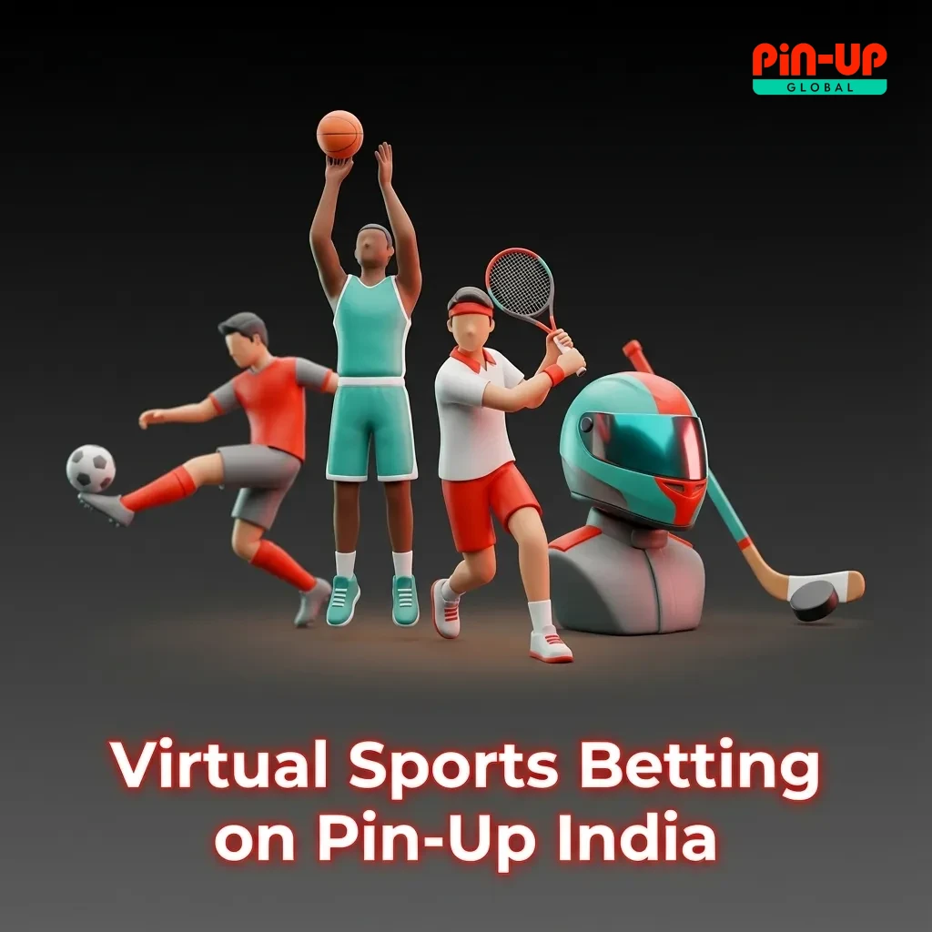 Pin-Up India interface showing 24/7 virtual football, horse, greyhound, and cricket betting with fast computer-generated matches